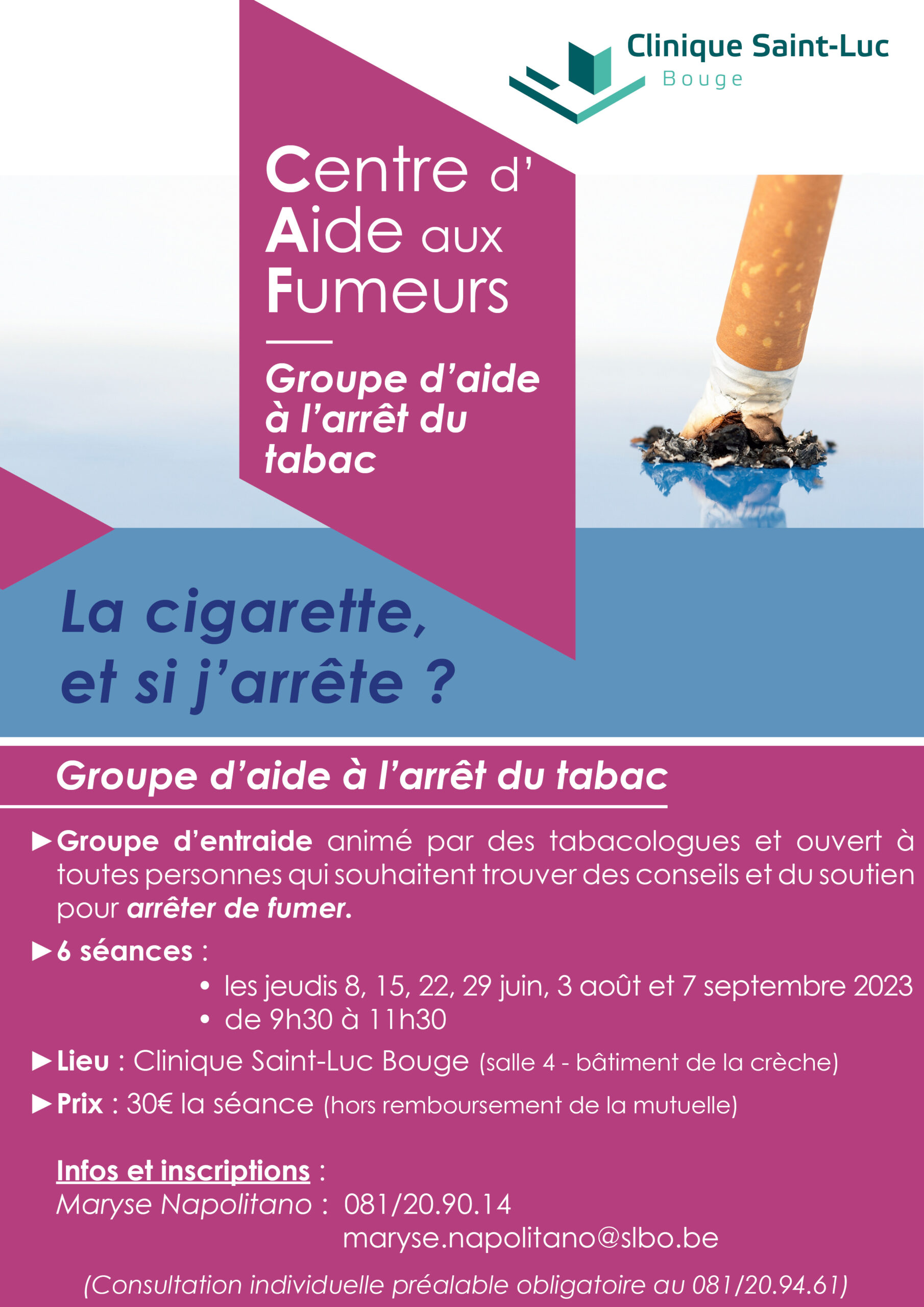 Groupe d'aide à l'arrêt du tabac à la Clinique Saint-Luc Bouge